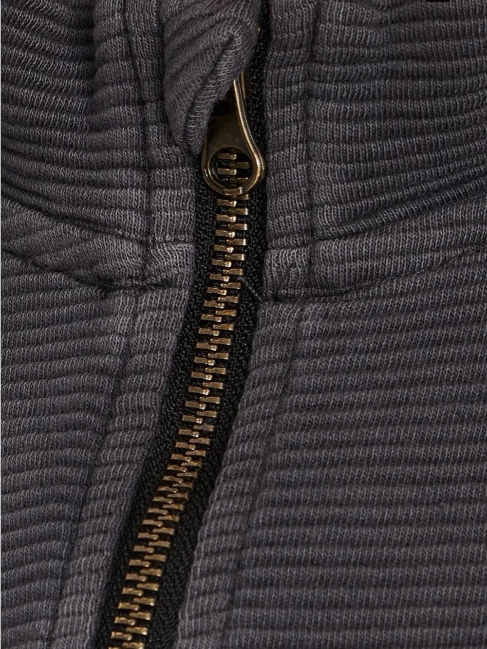 Free People ‘Celeste’ Charcoal Ribbed Zip-Up Hoodie with Brass Zipper - Picture 5 of 5